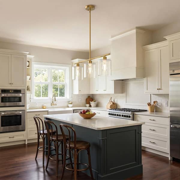 Emeritpro 5 Light Brushed Nickel Island Pendant Light with Clear