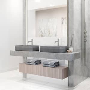 Cypress Gray Concreto Stone Rectangular Bathroom Vessel Sink with Apollo Vessel Faucet and Pop-Up Drain in Chrome