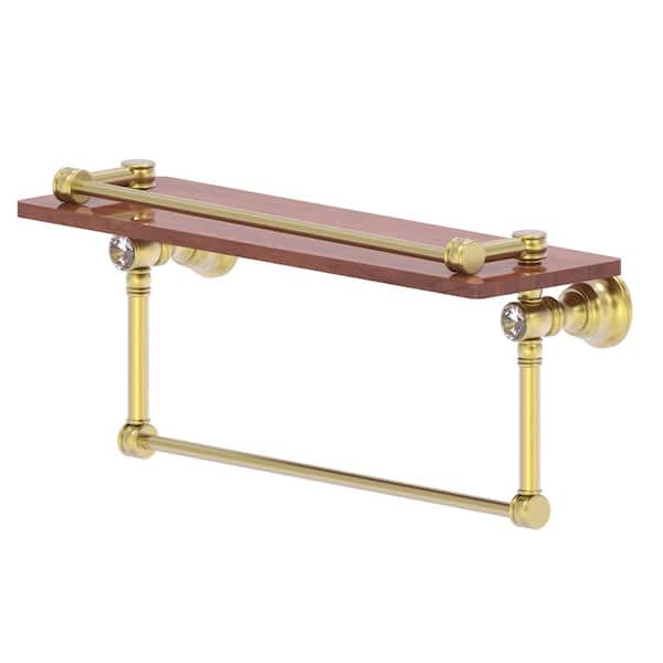 Allied Brass Carolina Crystal Collection 16 in. W 7.4 in. H x 5.54 in. D Brass Rectangular Gallery Wood Shelf in Satin Brass