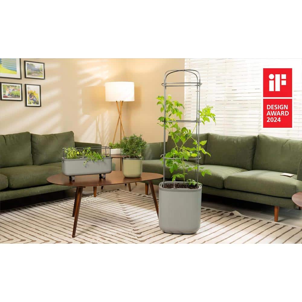 Fog Gray Self-Watering Indoor Outdoor Planter with Trellis