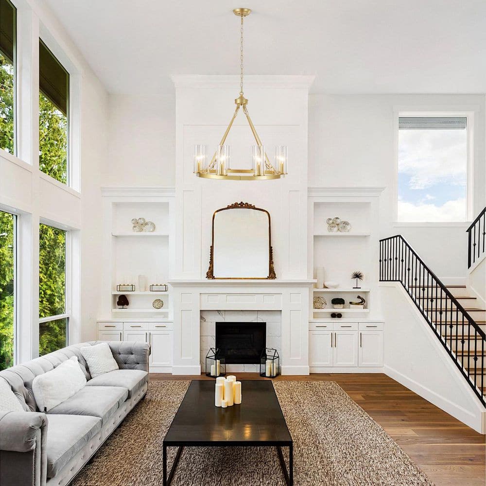 8-Light Gold Candle Style Wagon Wheel Chandelier Modern Farmhouse Pendant Light with Clear Glass Shade price history on PriceWatchPro