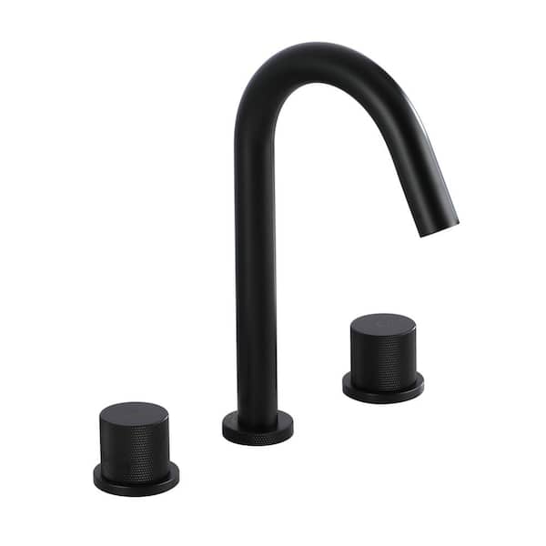Deck Mounted 8 in. Widespread Double Handle Bathroom Faucet in Matte Black