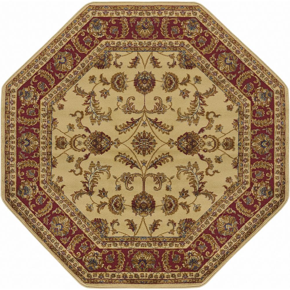 Tayse Rugs Sensation Border Ivory 6oct Octagon Ft Indoor Area Rug Sns4792 The