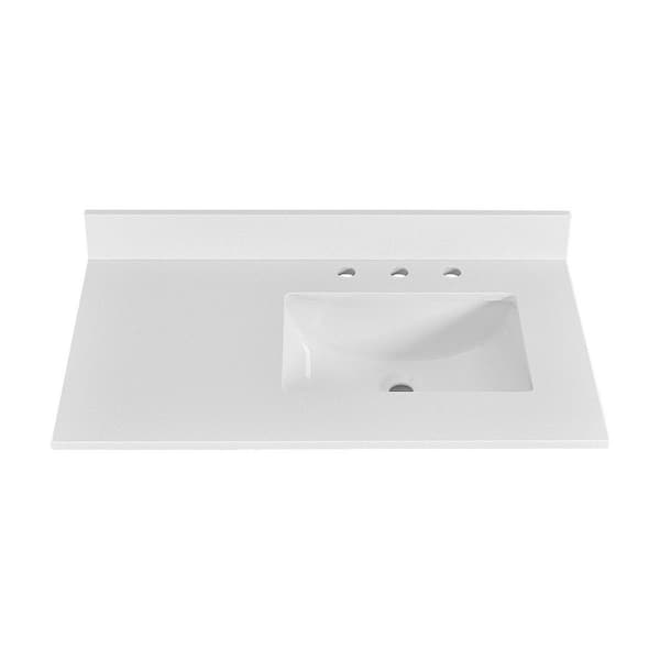 Pure Snowfall 36 in. W x 22 in. D Quartz Rectangular Right Single Sink Bathroom Vanity Top in White