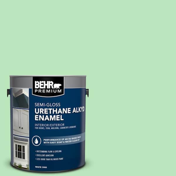 BEHR PREMIUM 1 gal. #P390-3 Mint Parfait Urethane Alkyd Semi-Gloss Enamel Interior/Exterior Paint