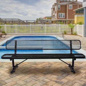 8 ft. Metal Outdoor Bench with Backrest in Black