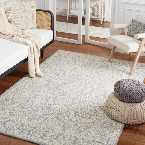 Metro Dark Grey/Ivory 6 ft. x 6 ft. Border Floral Square Area Rug