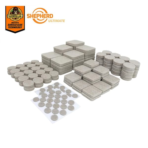 Ultimate Assorted Beige Self-Adhesive Furniture Sliders, Felt Pads Value Pack with Gorilla Glue Technology (184-Piece)