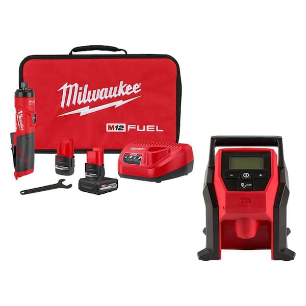 M12 FUEL 12V Lithium-Ion Brushless Cordless 1/4 in. Straight Die Grinder & M12 Inflator
