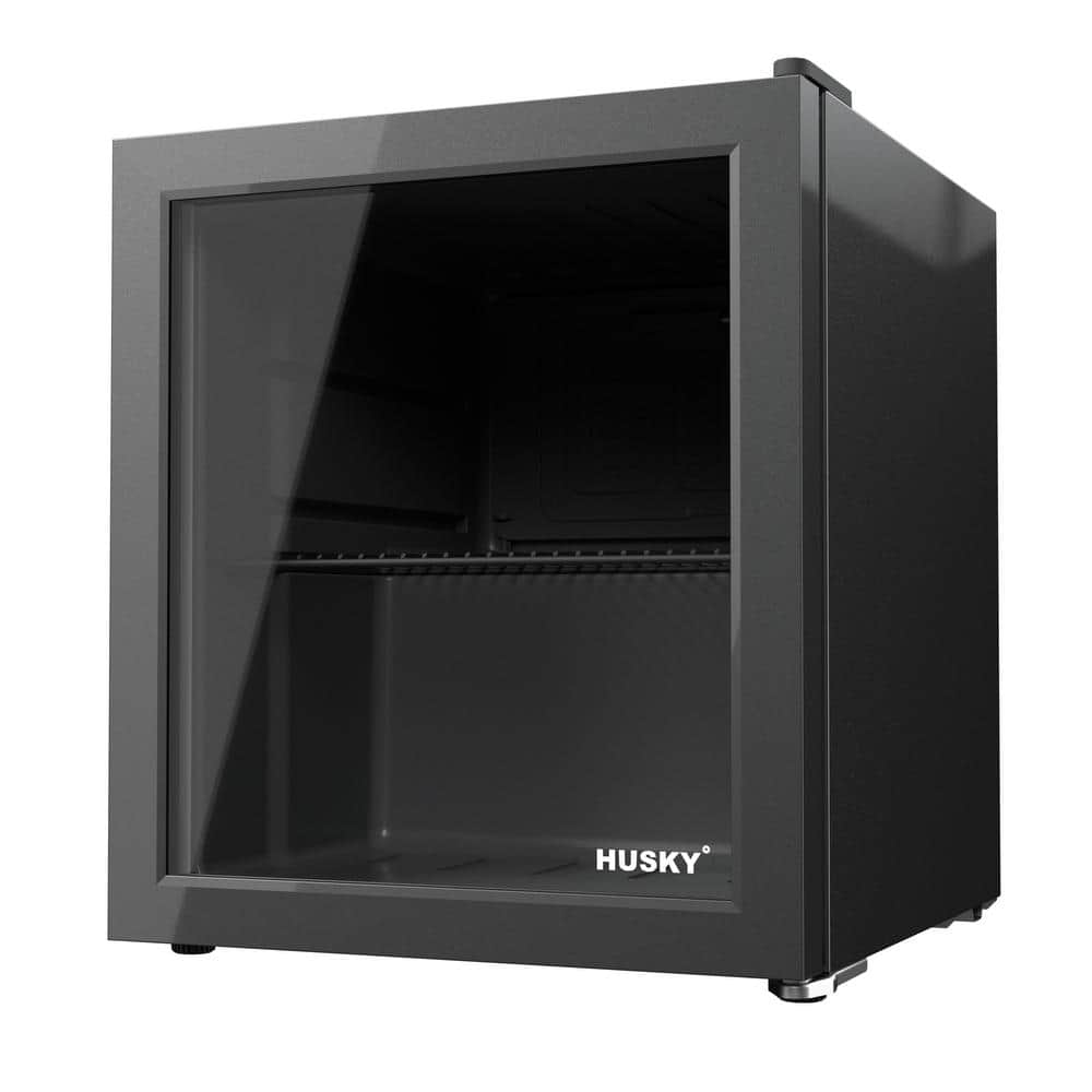 Husky 1.6 cu. ft. Freestanding Countertop Glass Door Mini Fridge, Up to 40 Cans, Reversible Door and Quiet Operation, Black