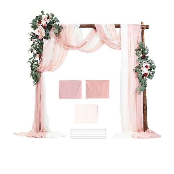 SKYSHALO Artificial Wedding Arch Flowers Kit, Pink Wedding Arch Flowers with Drapes Kit (Pack of 5)-2 Pcs Floral Arrangement