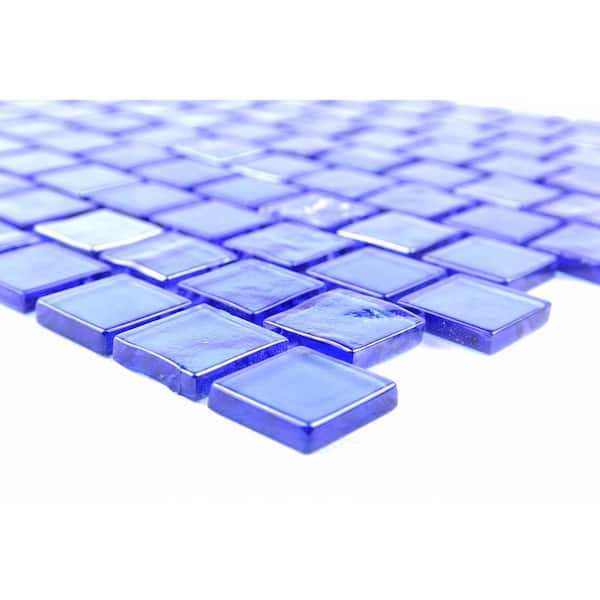 Landscape Blue 12 in. x 12 in. Square Textured Glossy Glass Mosaic Wall & Pool Tile (10.08 sq. ft./Case)