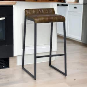 27 in. Brown and Black Backless Metal Counter Height Bar Chair with Metal Seat