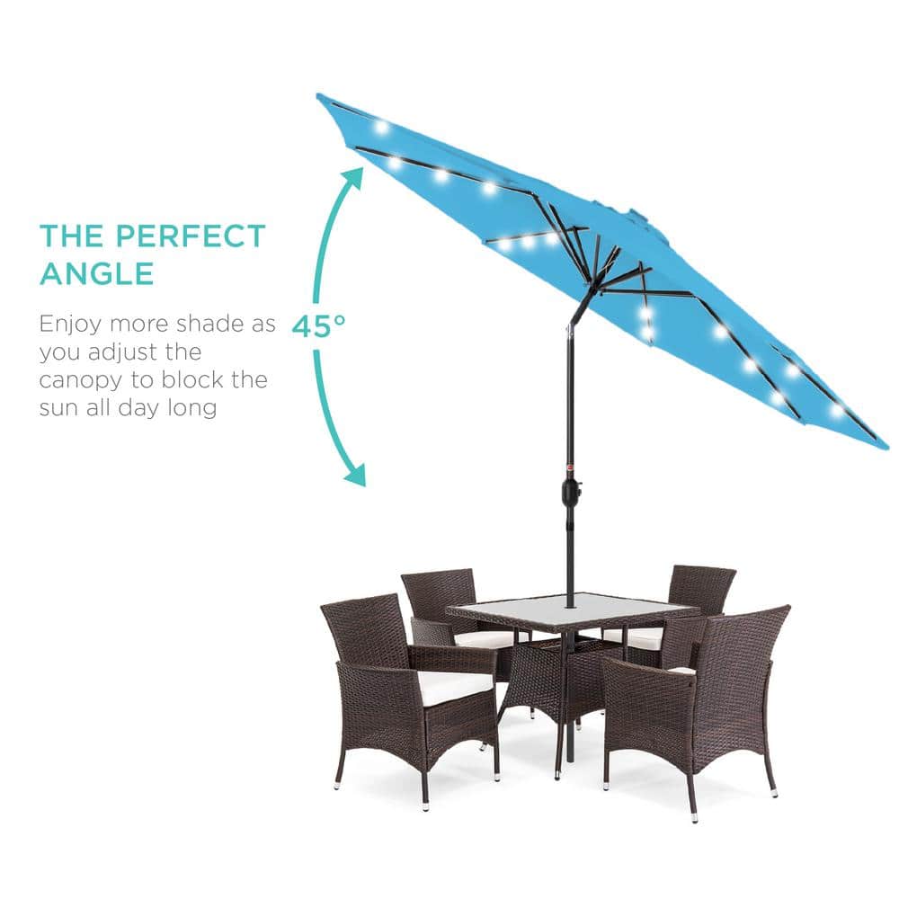 10ft Sky Blue Solar LED Lighted Patio Umbrella with Tilt Adjustment