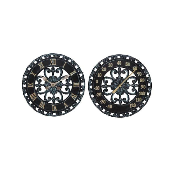 13 in. black Hanging Verdigris Wall Dial Thermometer