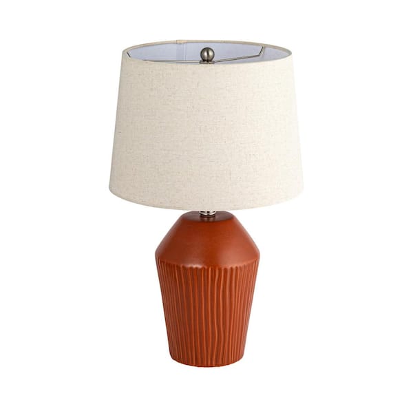 Storied Home 20.75 in. Matte Terra Cotta Finish Round Table Lamp with Natural Linen Shade