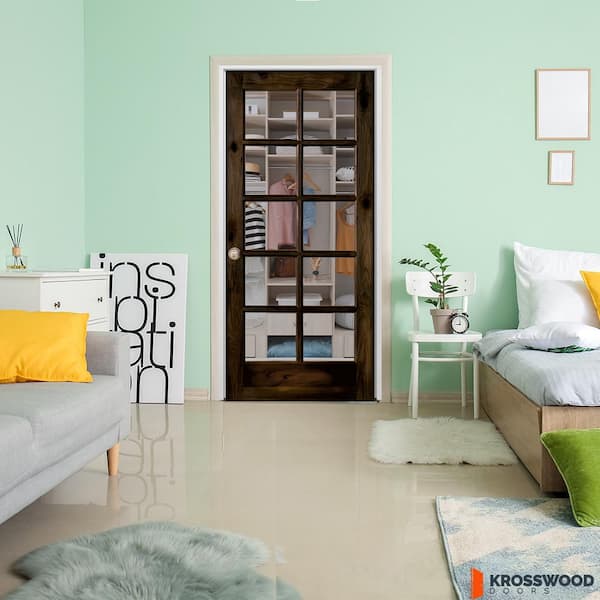 DIY 32 in. x 80 in. Right-Hand 10-Lite Clear Glass Black Stain Alder Wood Single Interior Door Kit w/Quick Assemble Jamb