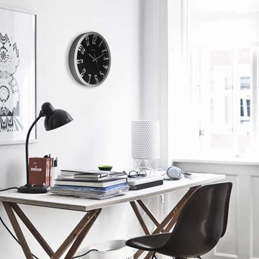 Westclox 12" Black and Silver Modern Wall Clock with Raised Numbers
