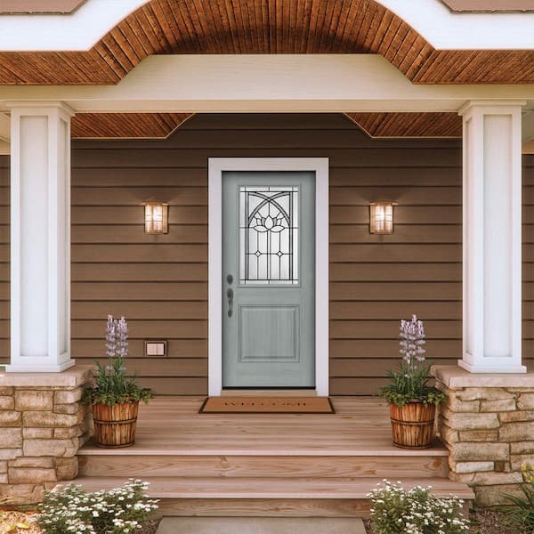 36 in. x 80 in. Right-Hand/inswing 1/2 Lite Ardsley Decorative Glass Stone Fiberglass Prehung Front Door