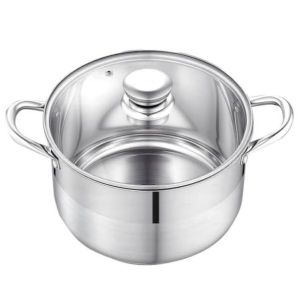 Stainless Steel Stock Pot, 8 qt. Stainless Steel Stockpot with Glass Lid, PFOA-Free, PFAS-Free, Compatible