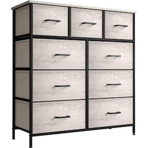 9-Drawer Greige Dresser with Steel Frame Wood Top Easy Pull Fabric Bins 39.5 in. L x 11.5 in. W x 39.5 in. H