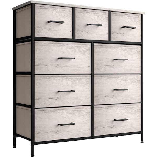 Sorbus 39.5 in. L x 11.5 in. W x 39.5 in. H 9-Drawer Greige Dresser with Steel Frame Wood Top Easy Pull Fabric Bins
