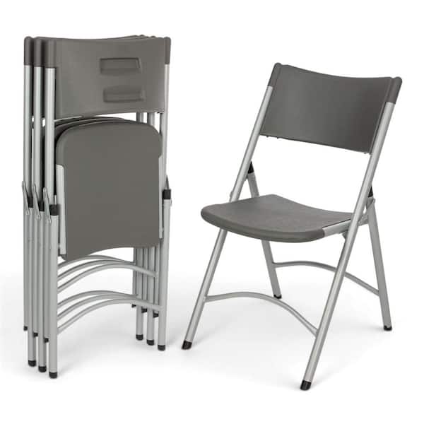 Gwyneth Collection Plastic Resin Card Table Folding Chair, Charcoal, Pack of 4