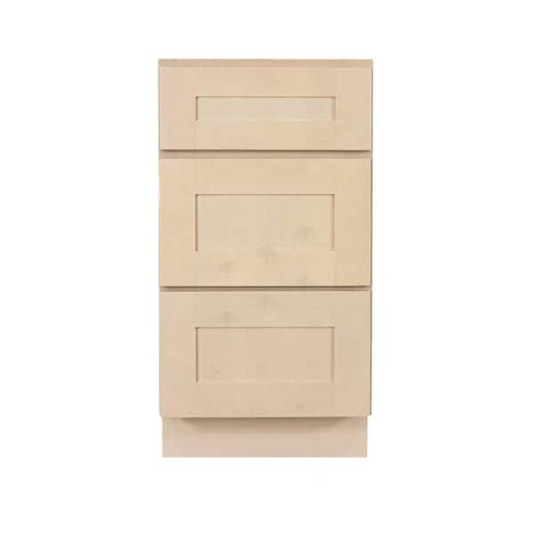 LIFEART CABINETRY Lancaster Shaker Assembled 15x34.5x24 in. Base Cabinet with 3 Drawers in Stone Wash