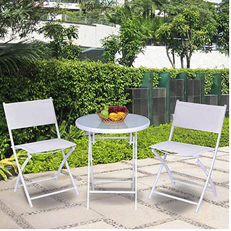 White Metal Folding Bistro Set with Glass Table Top