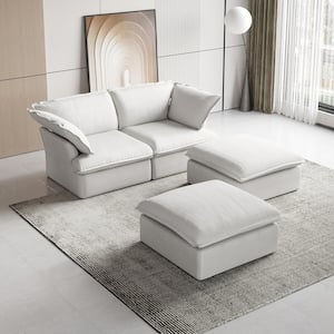 82.5 in. W Flared Arm Linen 3-Seater Modular Free Combination Sofa in White