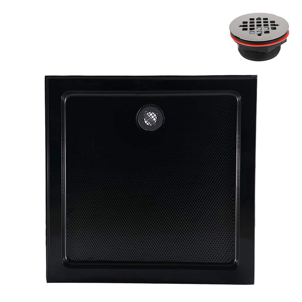 Glossy Black 36'' x 36'' Corner Acrylic Shower Base with Right Drain