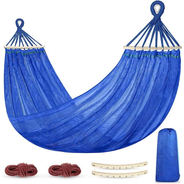 SenQWFa 7 ft. Outdoor Portable Nylon Hammock with Wooden Bars for Indoor, Balcony, Terrace, Garden, Camping, Backpacking