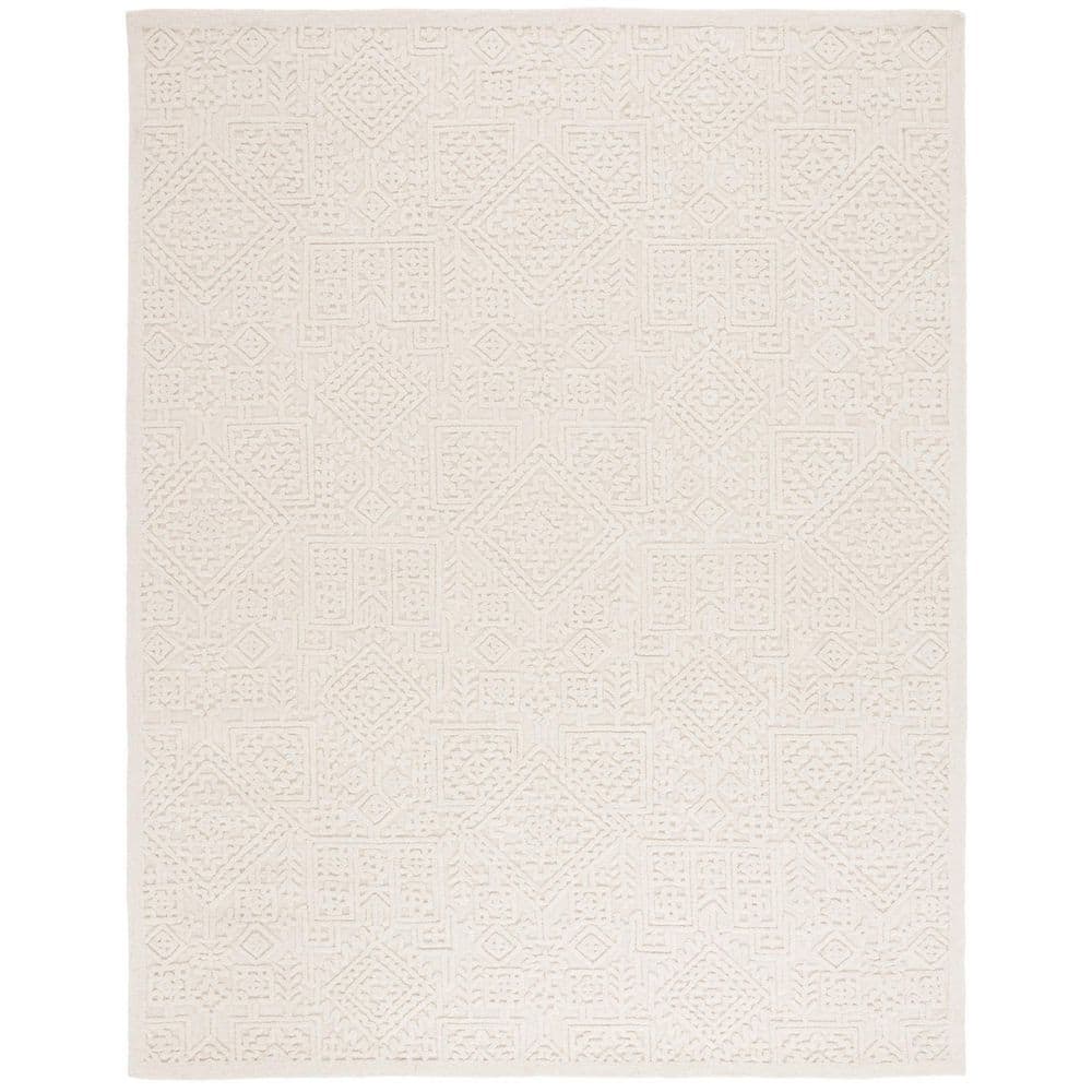 Ivory Geometric Hand-Tufted Wool Area Rug, 8' x 10'