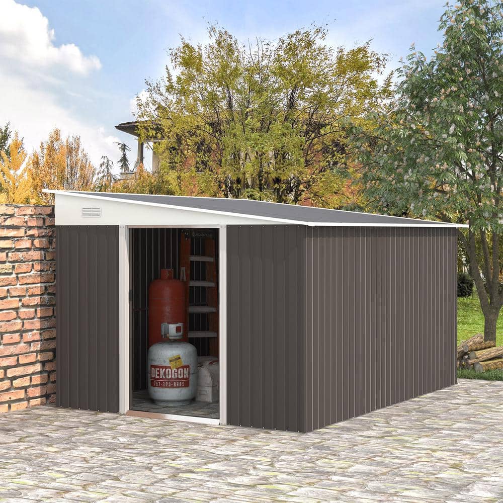 Gray Metal Outdoor Storage Shed with Double Lockable Doors and Vents