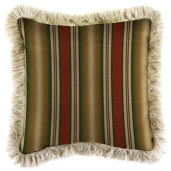 Jordan Manufacturing Sunbrella Weston Ginger Square Outdoor Throw Pillow with Canvas Fringe
