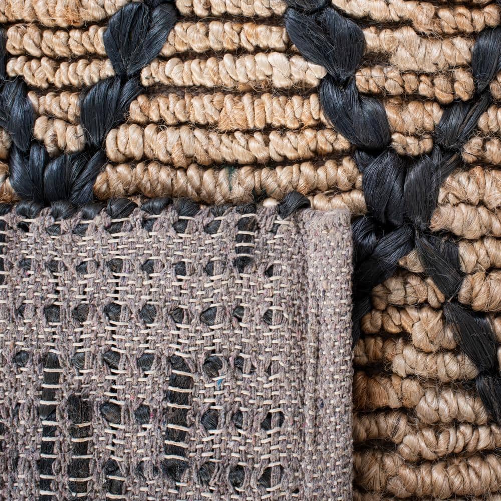 Natural and Black Hand-Knotted Jute Geometric Runner Rug