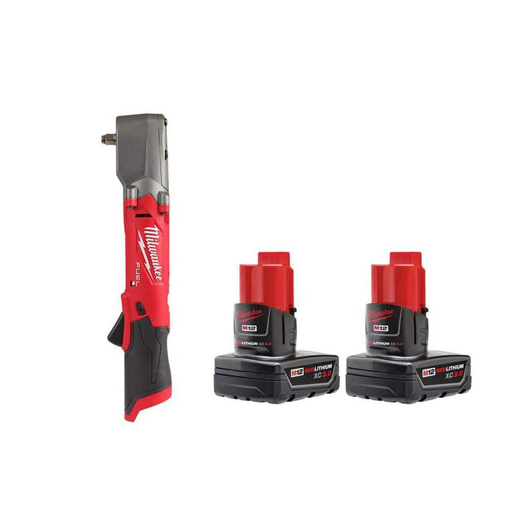 M12 FUEL 12V Lithium-Ion Brushless Cordless 3/8 in. Right Angle Impact Wrench With 3.0 Ah Battery Pack (2-Pack) -  Milwaukee, 2564-20-2412