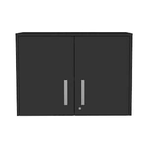 27.56 in. W x 15.98 in. D x 19.69 in. H Black Wood Ready to Assemble Wall Kitchen Cabinet with Double Doors