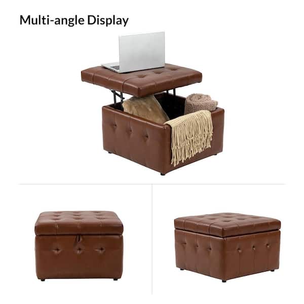 JAYDEN CREATION Bona Brown Genuine Leather Wide 24 in. Ottoman