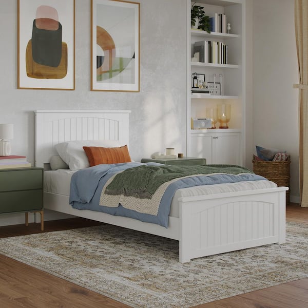 Naples White Solid Wood Frame Twin XL Low Profile Platform Bed with Matching Footboard