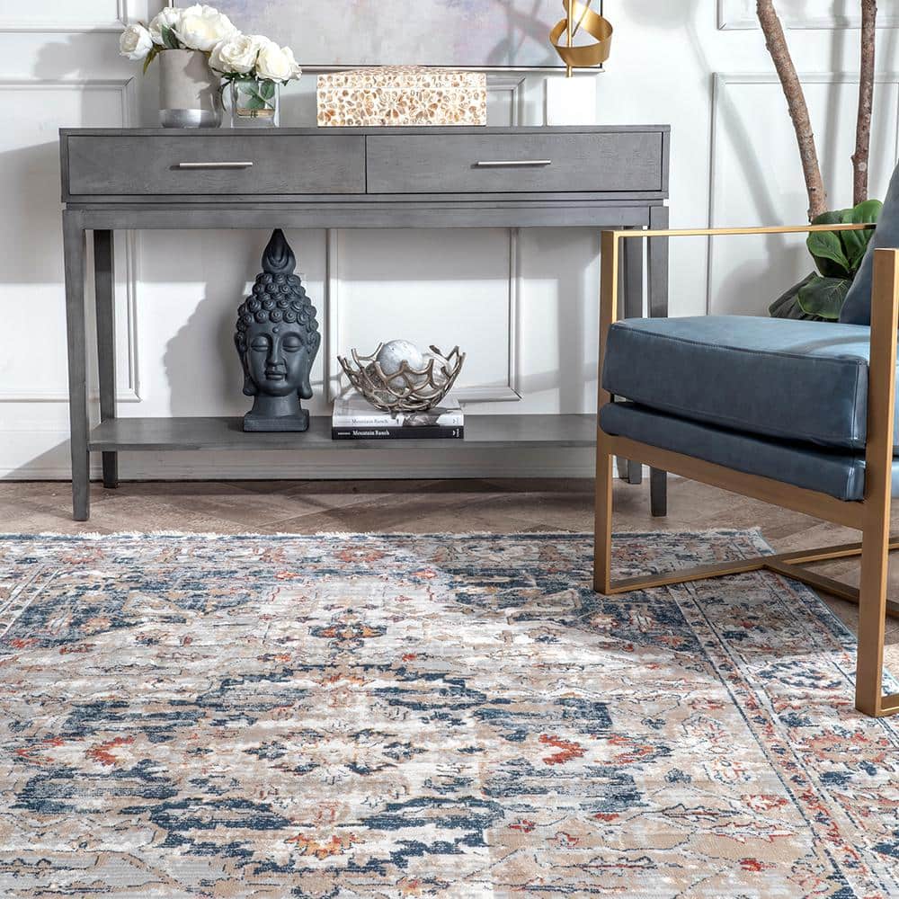 Gray Rectangular Stain-Resistant Synthetic Area Rug