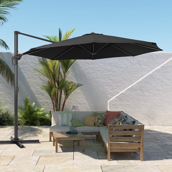 11 ft. Round Aluminum 360-Degree Rotation Cantilever Offset Umbrella Outdoor Patio Umbrella in Black
