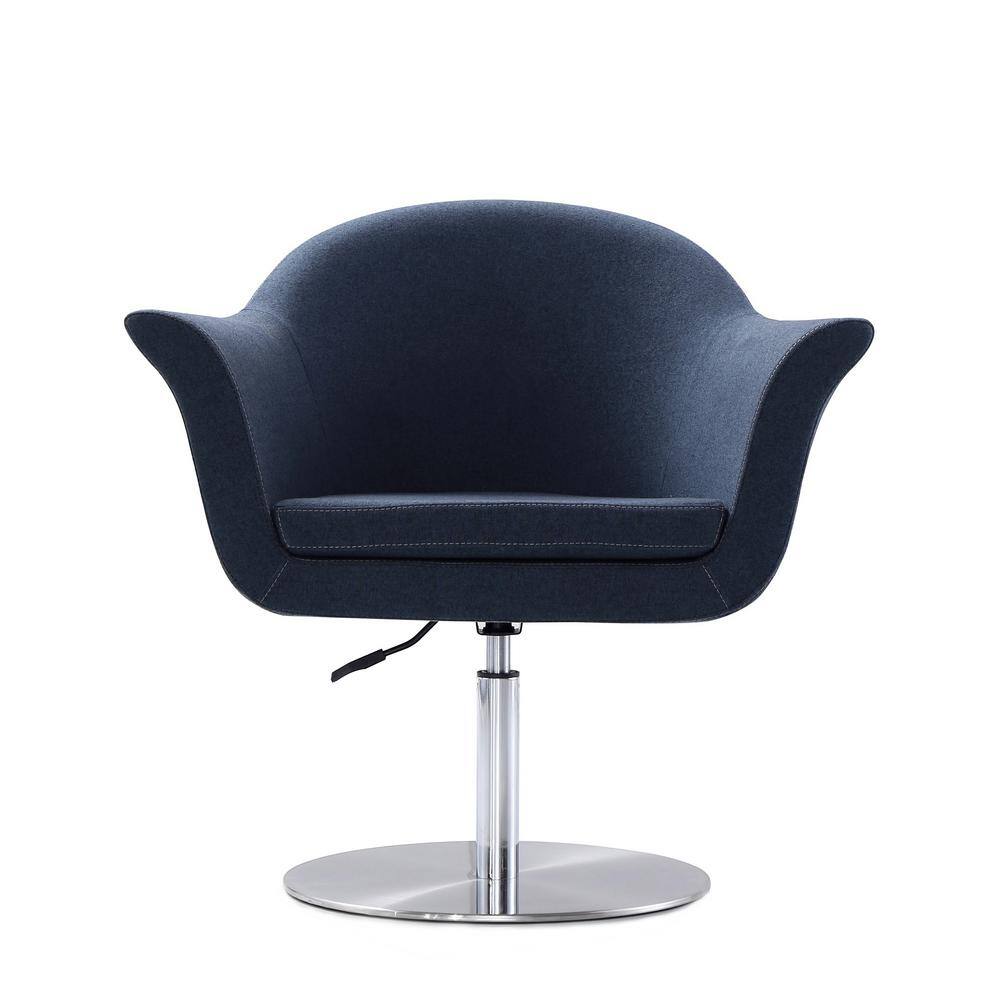 Smokey Blue Polyester Swivel Accent Chair with Brushed Metal Base