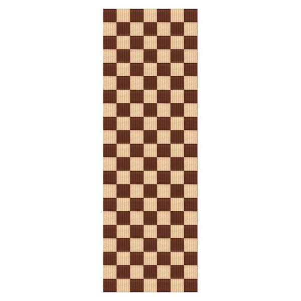 Heavy Duty Brown and Creme 36 in. W x 14 ft. Indoor/Outdoor Checkered Runner Rug