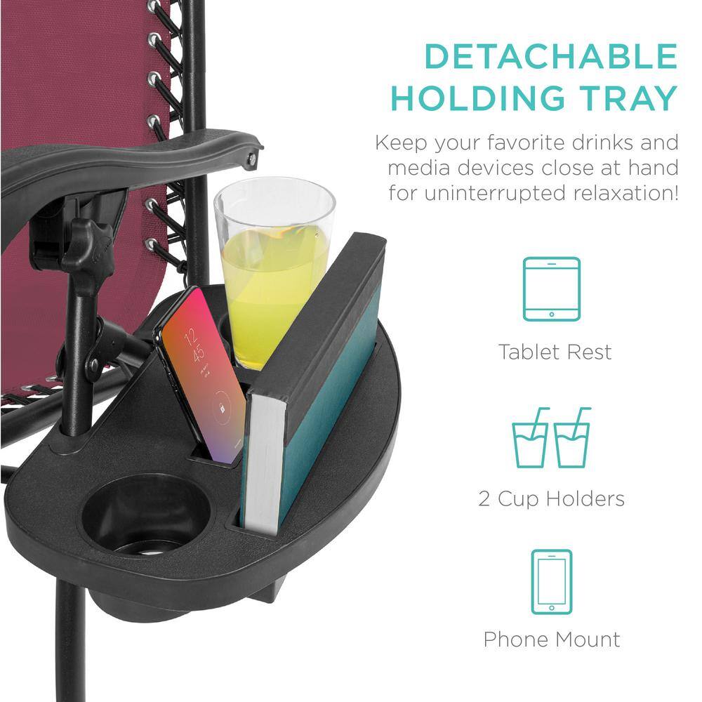 Burgundy Zero Gravity Lounge Chair Set with Cup Holder Tray