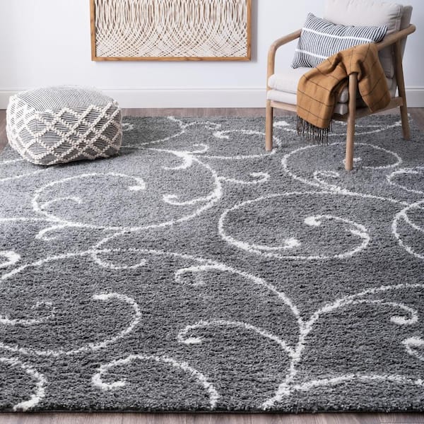Soho Shag Floral Gray 8 ft. x 10 ft. Indoor Area Rug