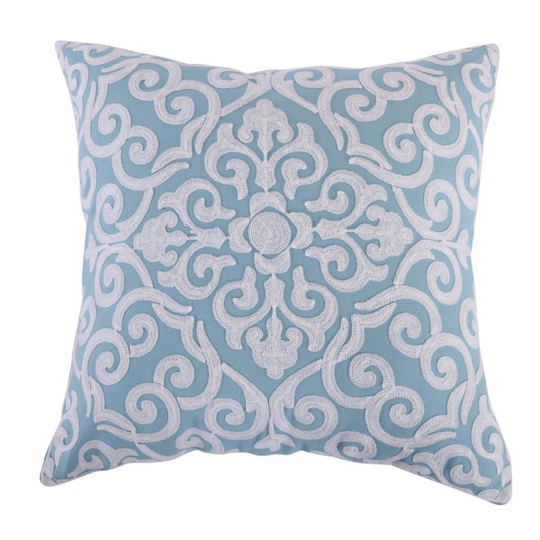 LEVTEX HOME Architectural Tile Blue Medallion Embroidered 18 in. x 18 in. Throw Pillow