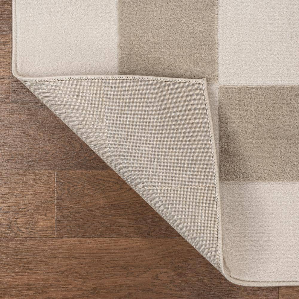 Beige and Cream Geometric Checkerboard 5 x 8 Area Rug