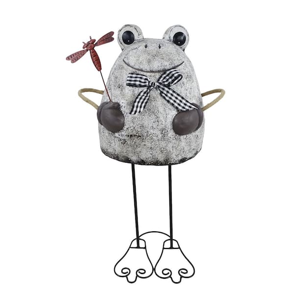 Alpine Corporation Stone Finish Frog with Metal Dragonfly Statuary