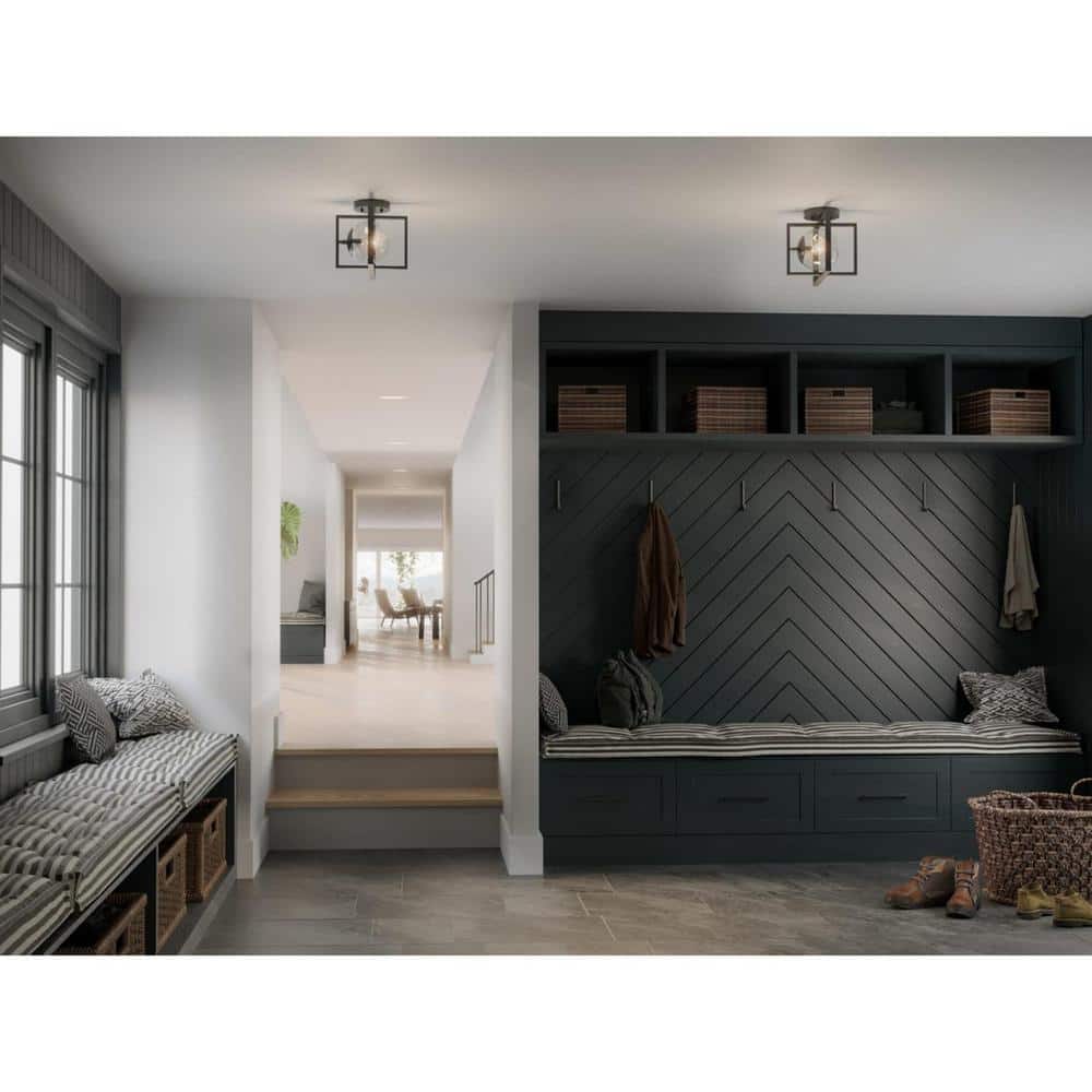 Matte Black Nickel Globe 12" Modern Semi-Flush Mount Light